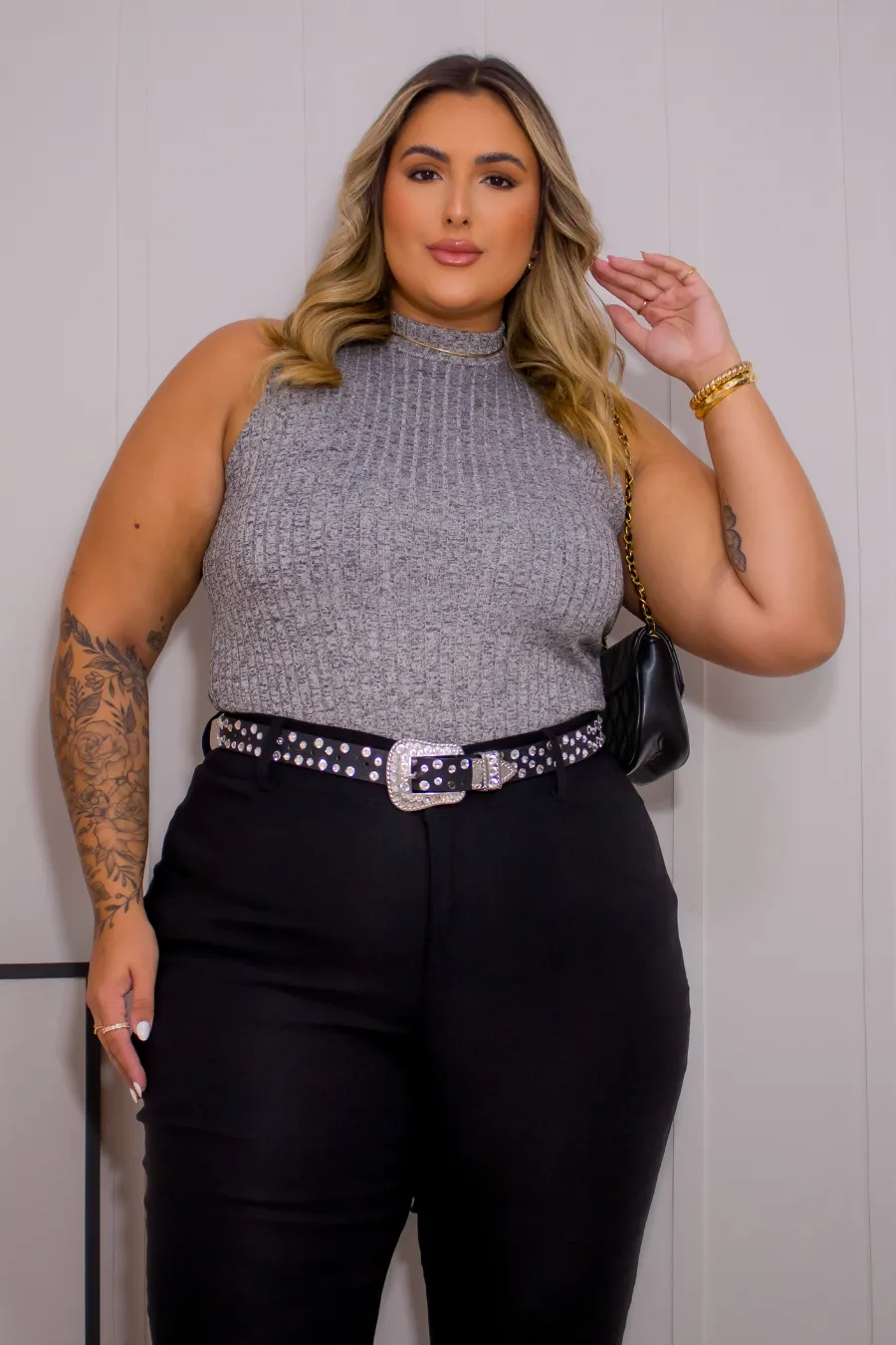 Regata Plus Size Canelada Eloa Mescla