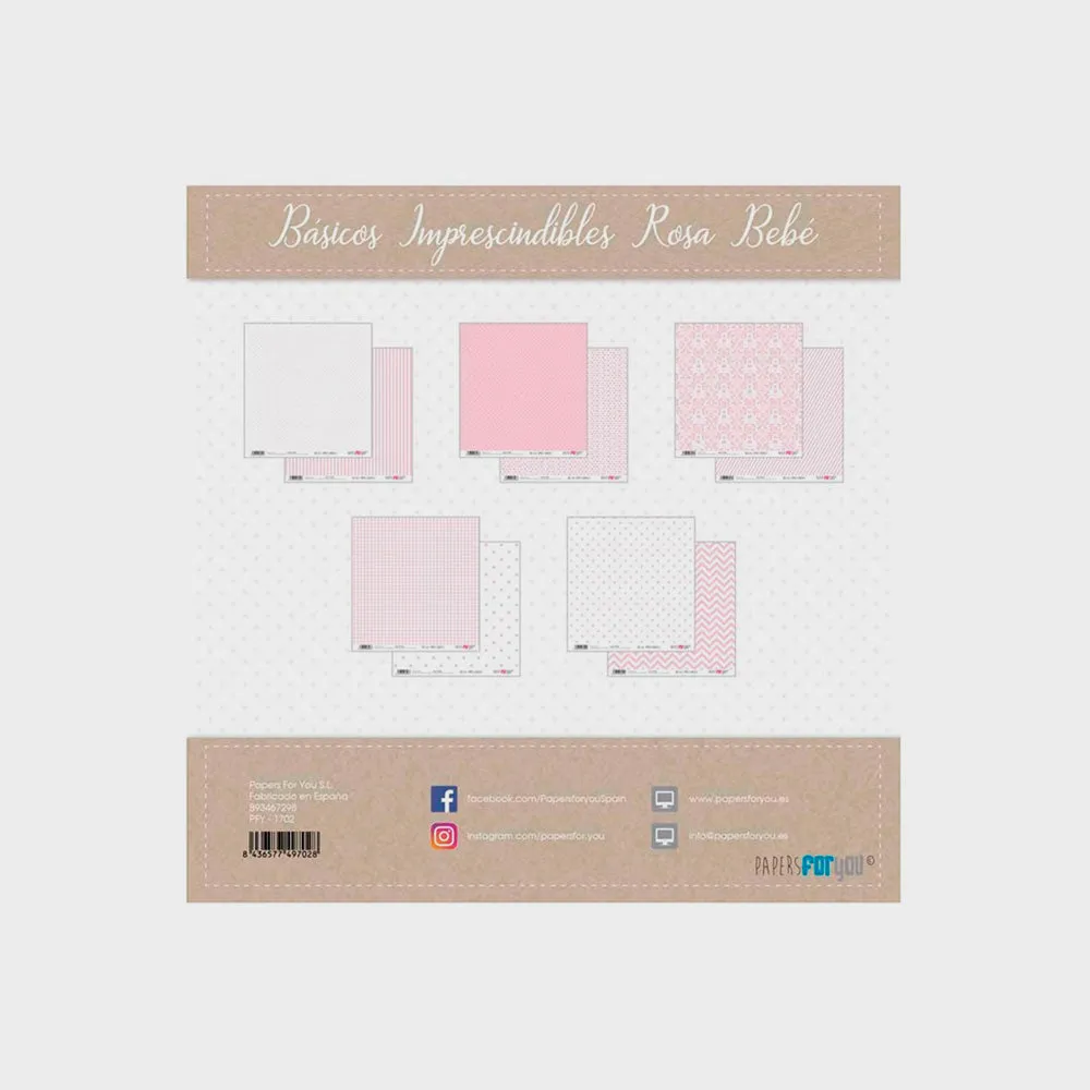 Set 10 Papeles Scrap Rosa Bebé 30x30 Papers For You