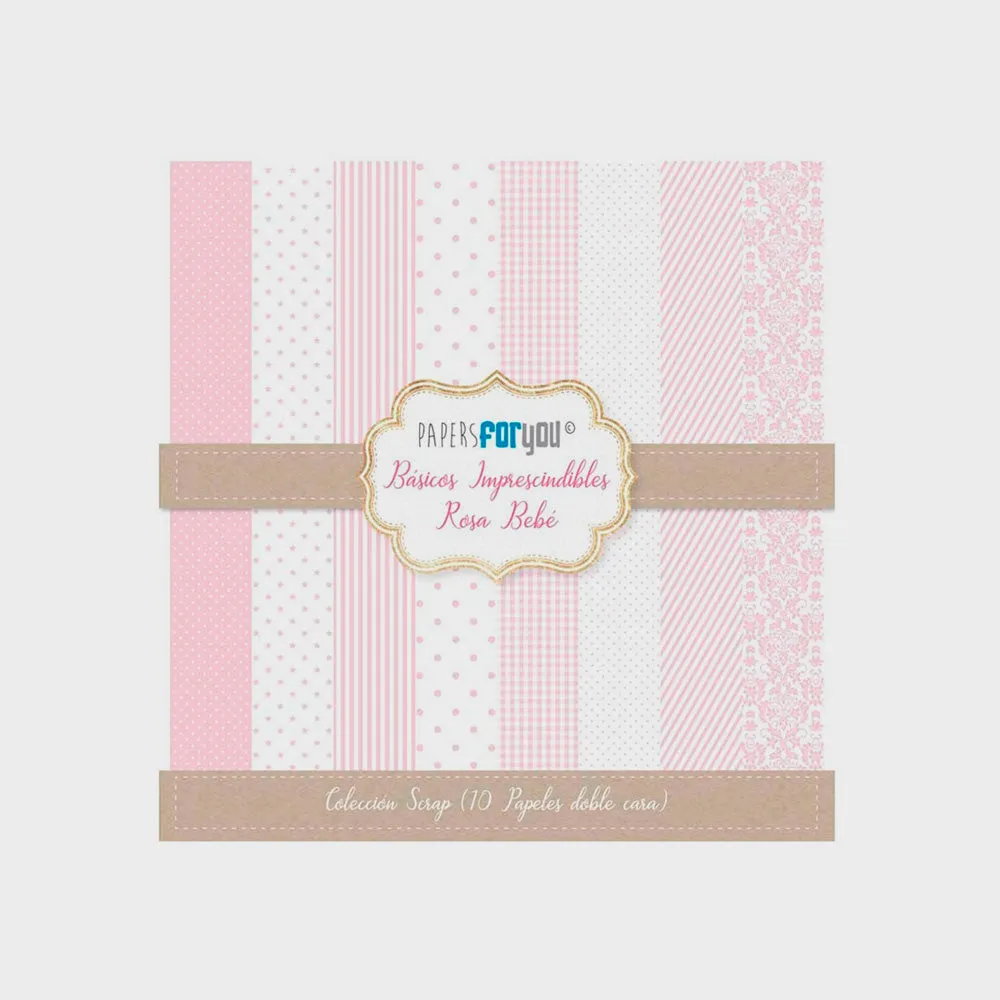 Set 10 Papeles Scrap Rosa Bebé 30x30 Papers For You
