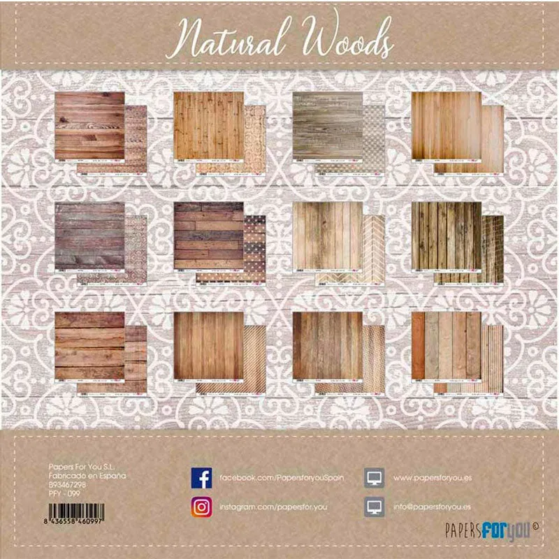 Set 12 Papeles Scrap Natural Woods 30x30 Papers For You