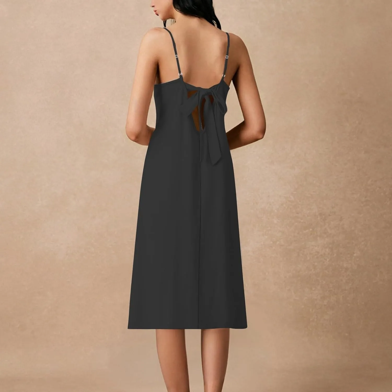 Slip Dress for Women Summer Spaghetti Strap Cami Backless Bow Loose Casual Sleeveless Wedding Guest Dresses