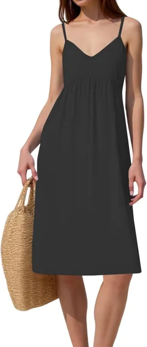 Slip Dress for Women Summer Spaghetti Strap Cami Backless Bow Loose Casual Sleeveless Wedding Guest Dresses