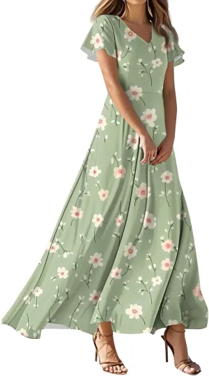 Summer Dress for Women 2025 Elegant Classy Swing Flowy V Neck Boho Sun Dresses Trendy Casual Vacation Long Sundresses