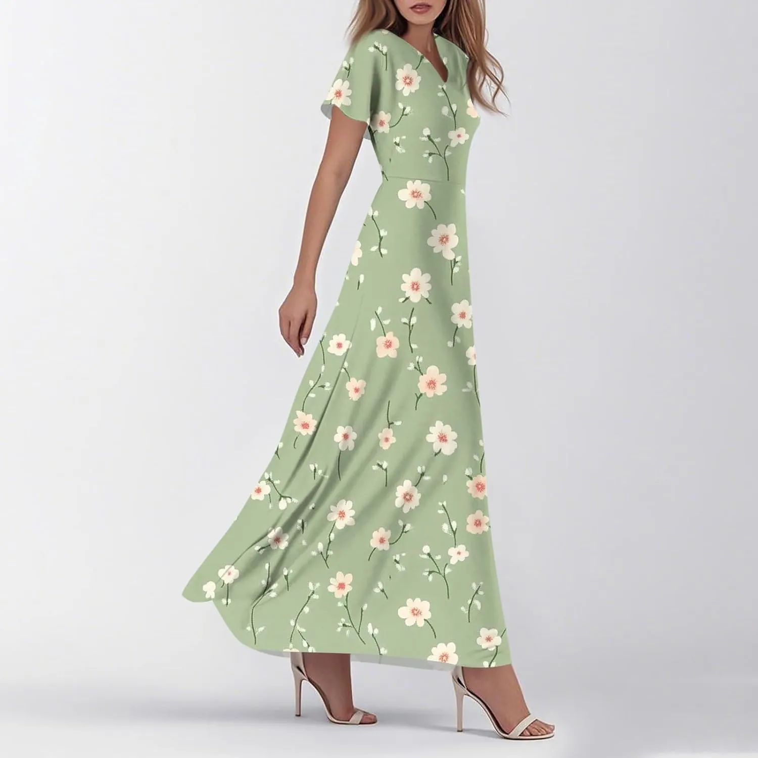 Summer Dress for Women 2025 Elegant Classy Swing Flowy V Neck Boho Sun Dresses Trendy Casual Vacation Long Sundresses