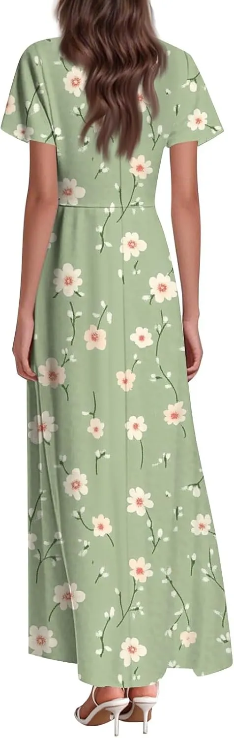 Summer Dress for Women 2025 Elegant Classy Swing Flowy V Neck Boho Sun Dresses Trendy Casual Vacation Long Sundresses