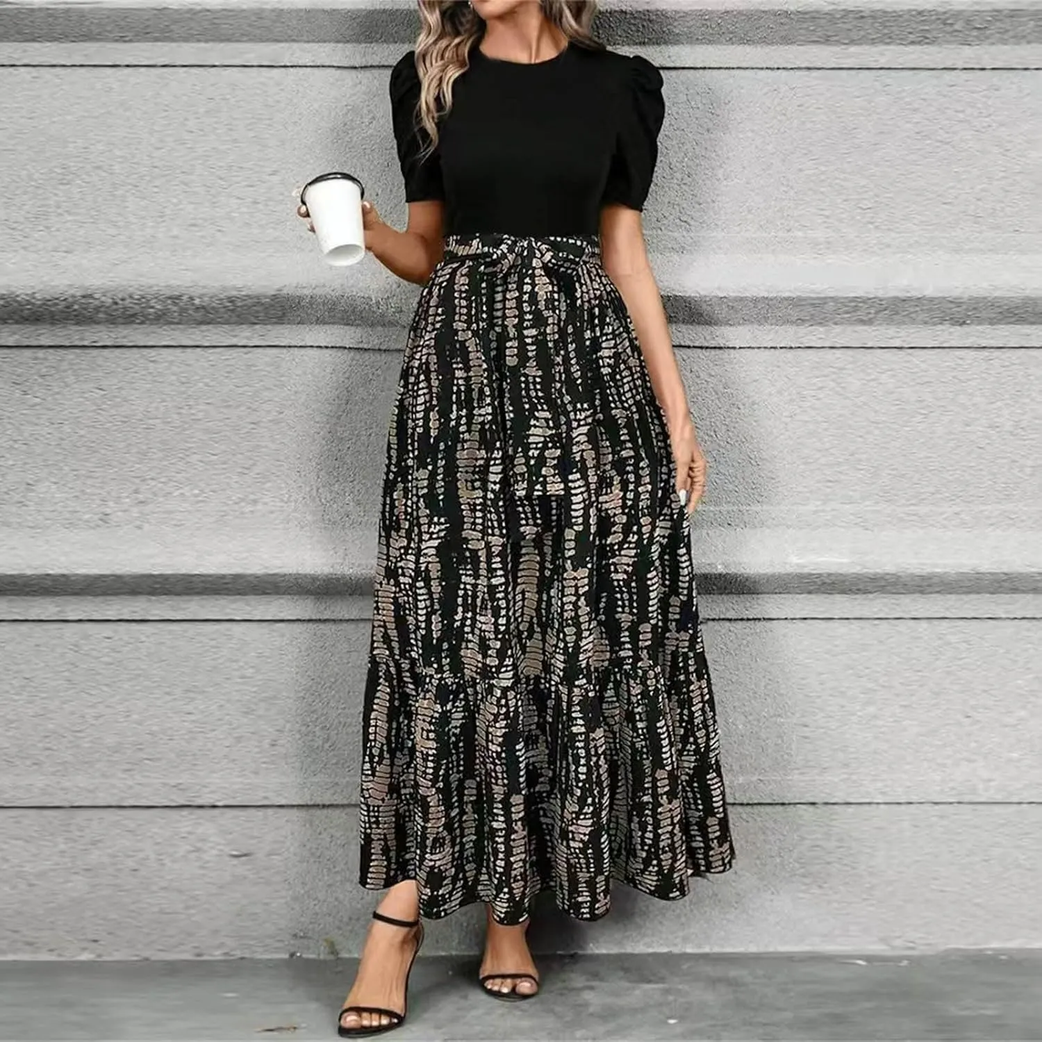 Summer Dresses for Women 2025 Empire Waist Wrap Floral Print High Waist Fashion Elegant Tea Party Dresses