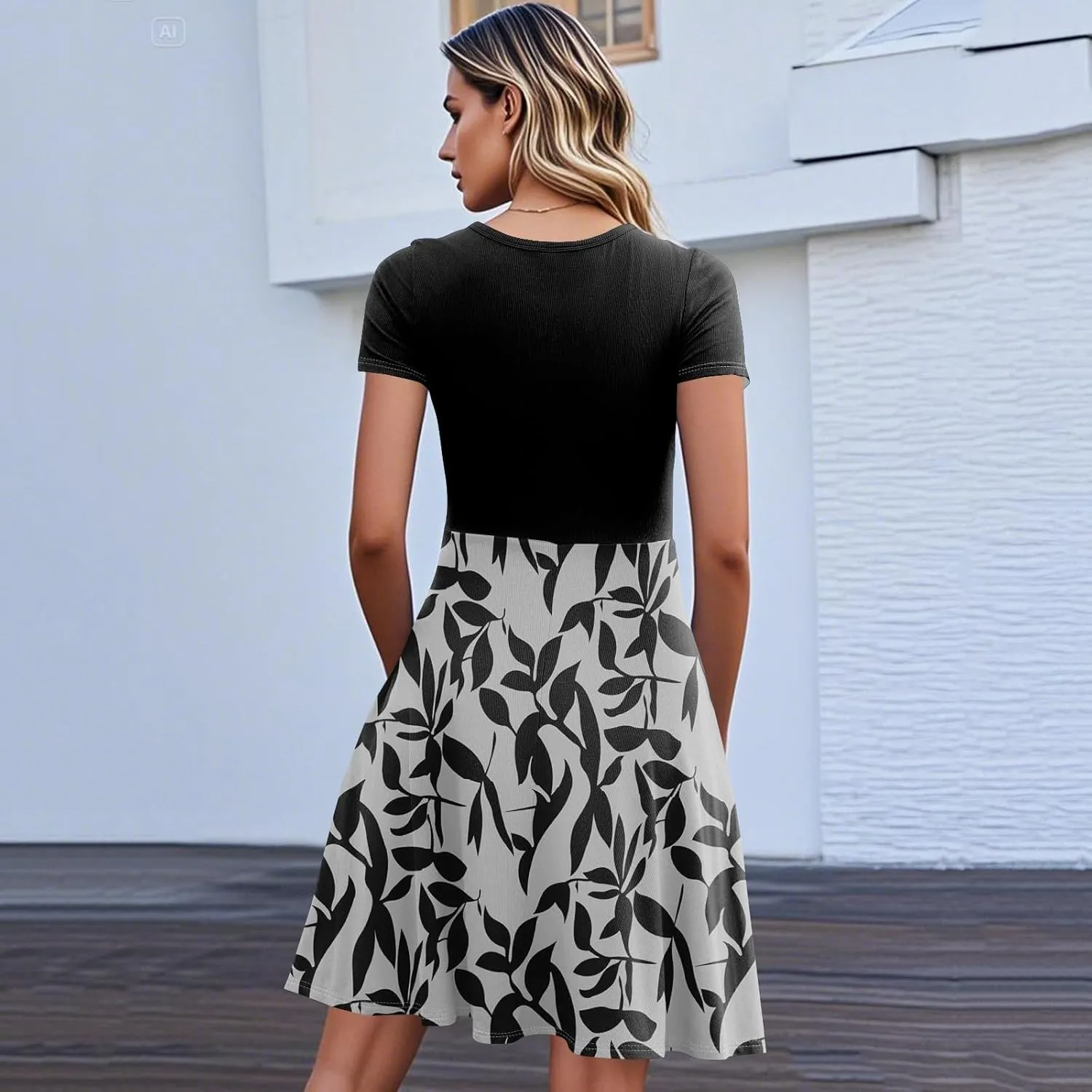 Summer Dresses for Women 2025 Floral Print Wrap Short Sleeve Midi Dress Patchwork Ruffle Hem A Line Dress