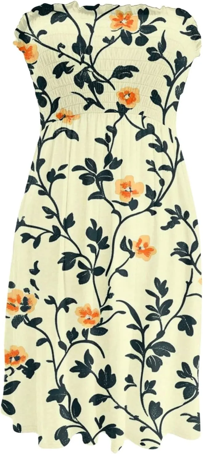 Summer Dresses for Women 2025 Sexy Flower Smocked Tube Top Mini Dress Classy Empire Waist Sleeveless Ruffle Sundress