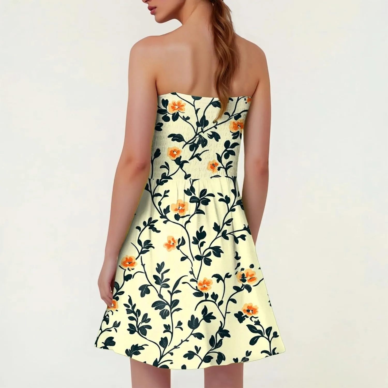 Summer Dresses for Women 2025 Sexy Flower Smocked Tube Top Mini Dress Classy Empire Waist Sleeveless Ruffle Sundress