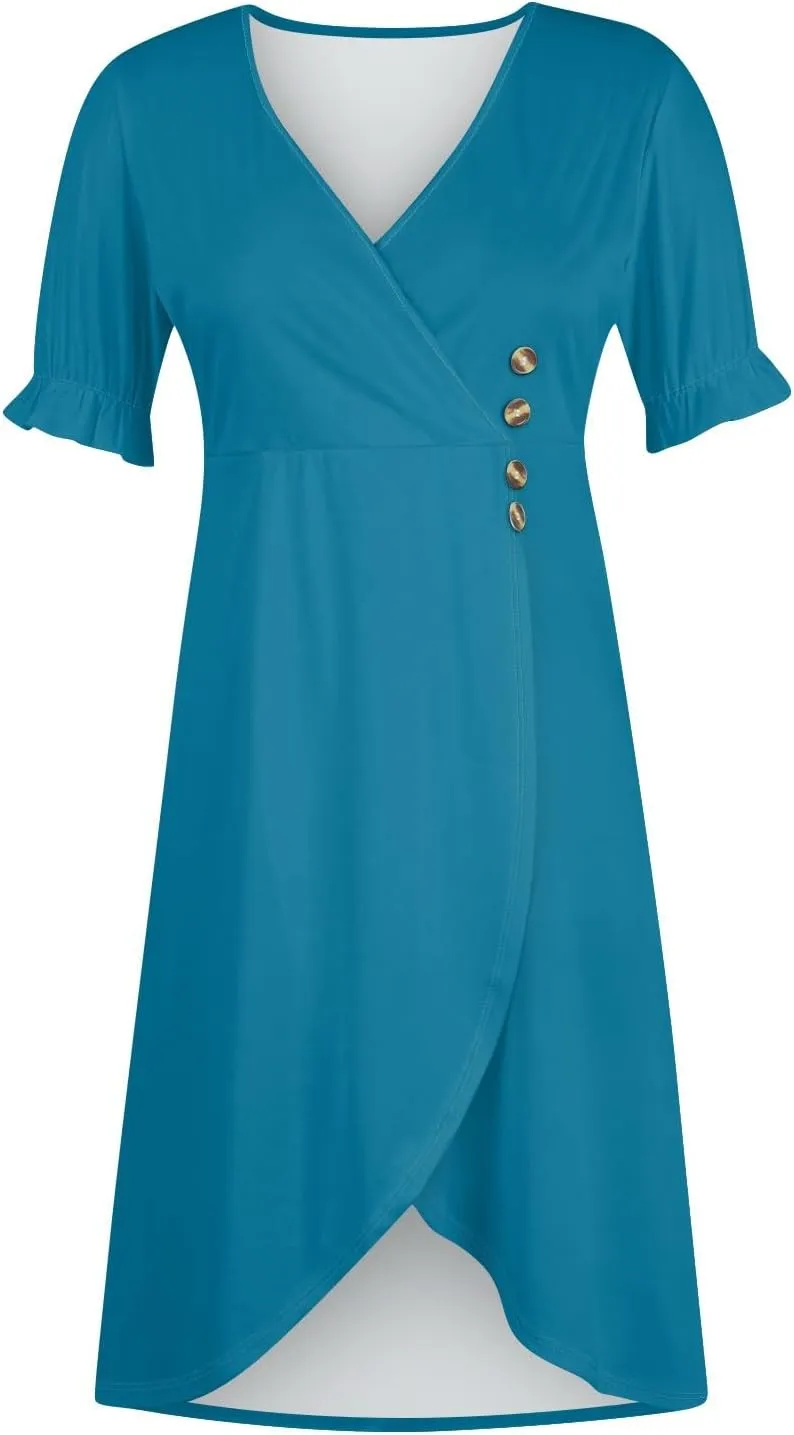 Summer Dresses for Women 2025 Trendy Boho Dress Elegant Beach V Neck Short Sleeve Irregular Hem Midi Sundresses