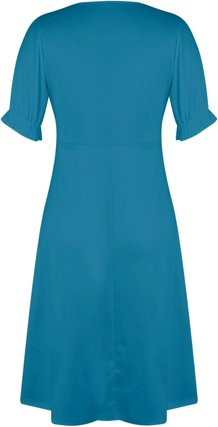Summer Dresses for Women 2025 Trendy Boho Dress Elegant Beach V Neck Short Sleeve Irregular Hem Midi Sundresses