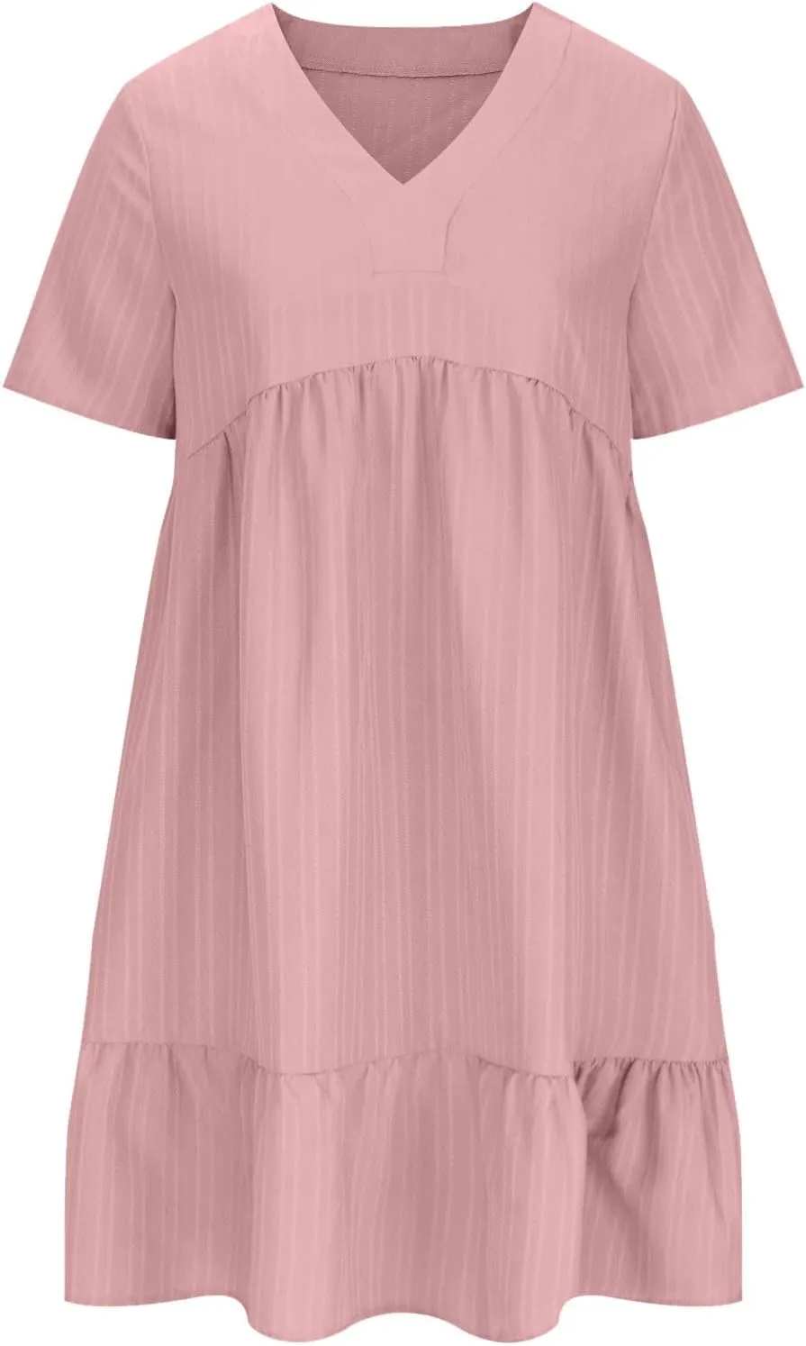 Summer Dresses for Women 2025 Vacation Short Sleeve v Neck Mini T Shirt Dress Pleated Ruffle Flowy Beach Sundresses