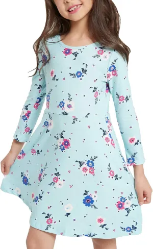 V.&GRIN Girls Spring Dress 2T to Size 8, Long Sleeve Unicorn Floral Twirly Casual Cute Kids Dress Clothes Vestidos para Nias