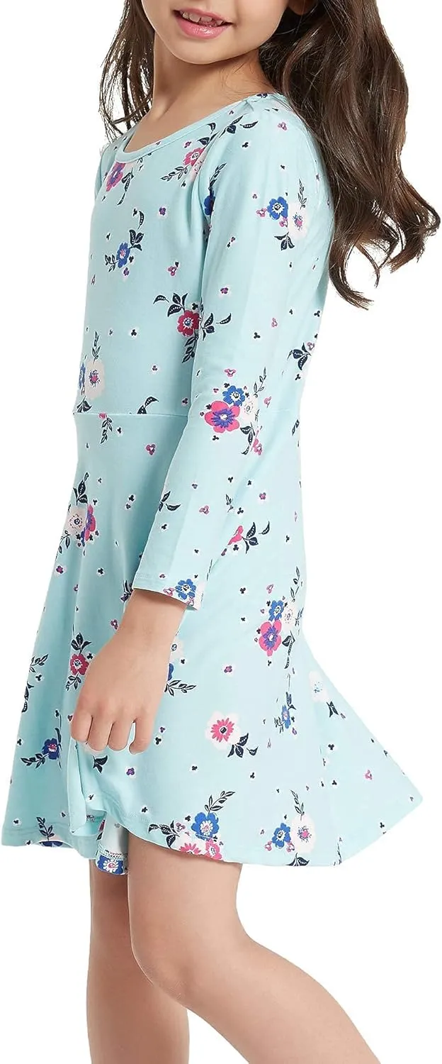 V.&GRIN Girls Spring Dress 2T to Size 8, Long Sleeve Unicorn Floral Twirly Casual Cute Kids Dress Clothes Vestidos para Nias