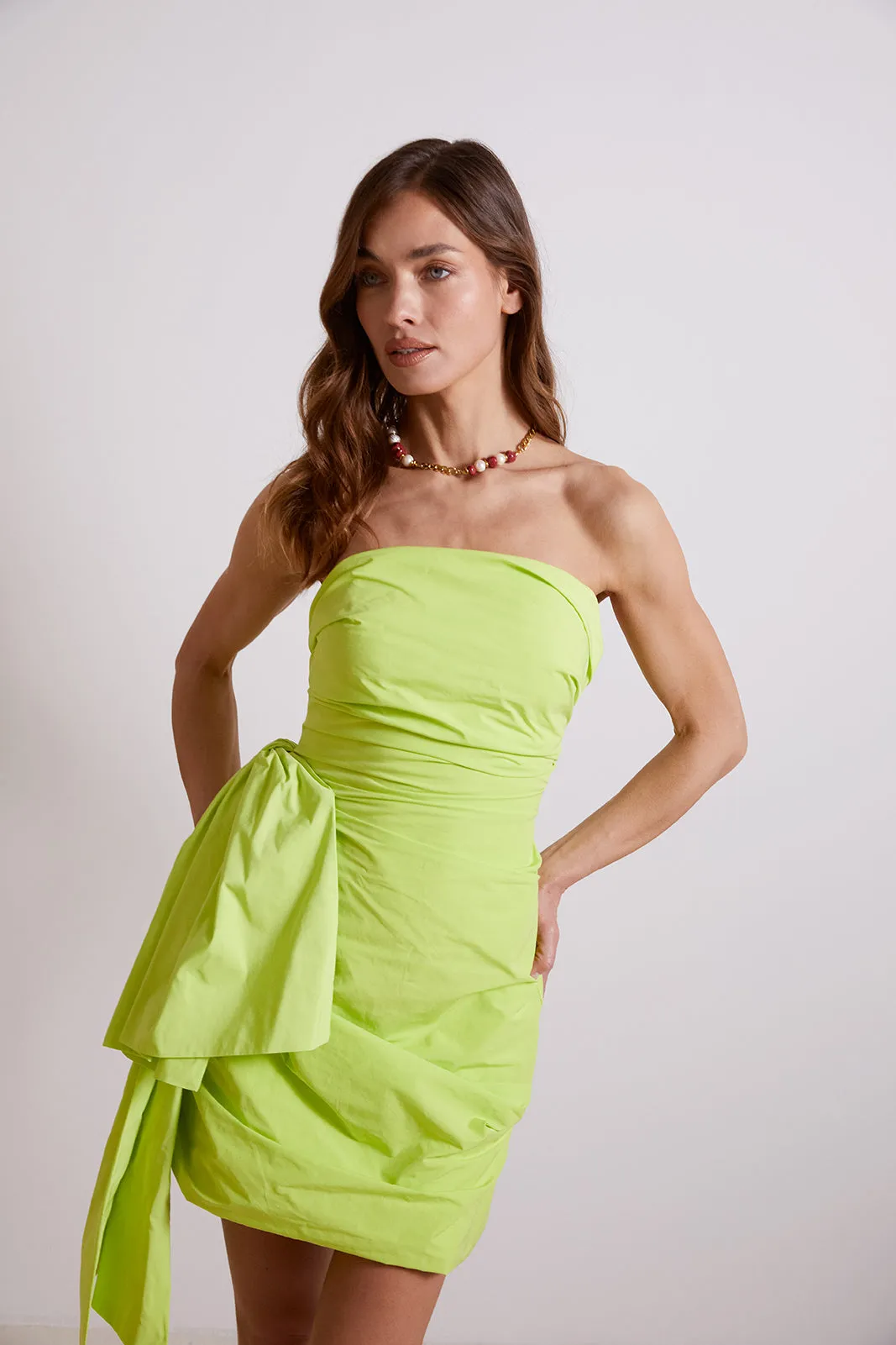 VESTIDO CURTO LIMÃO COM LAÇO LATERAL