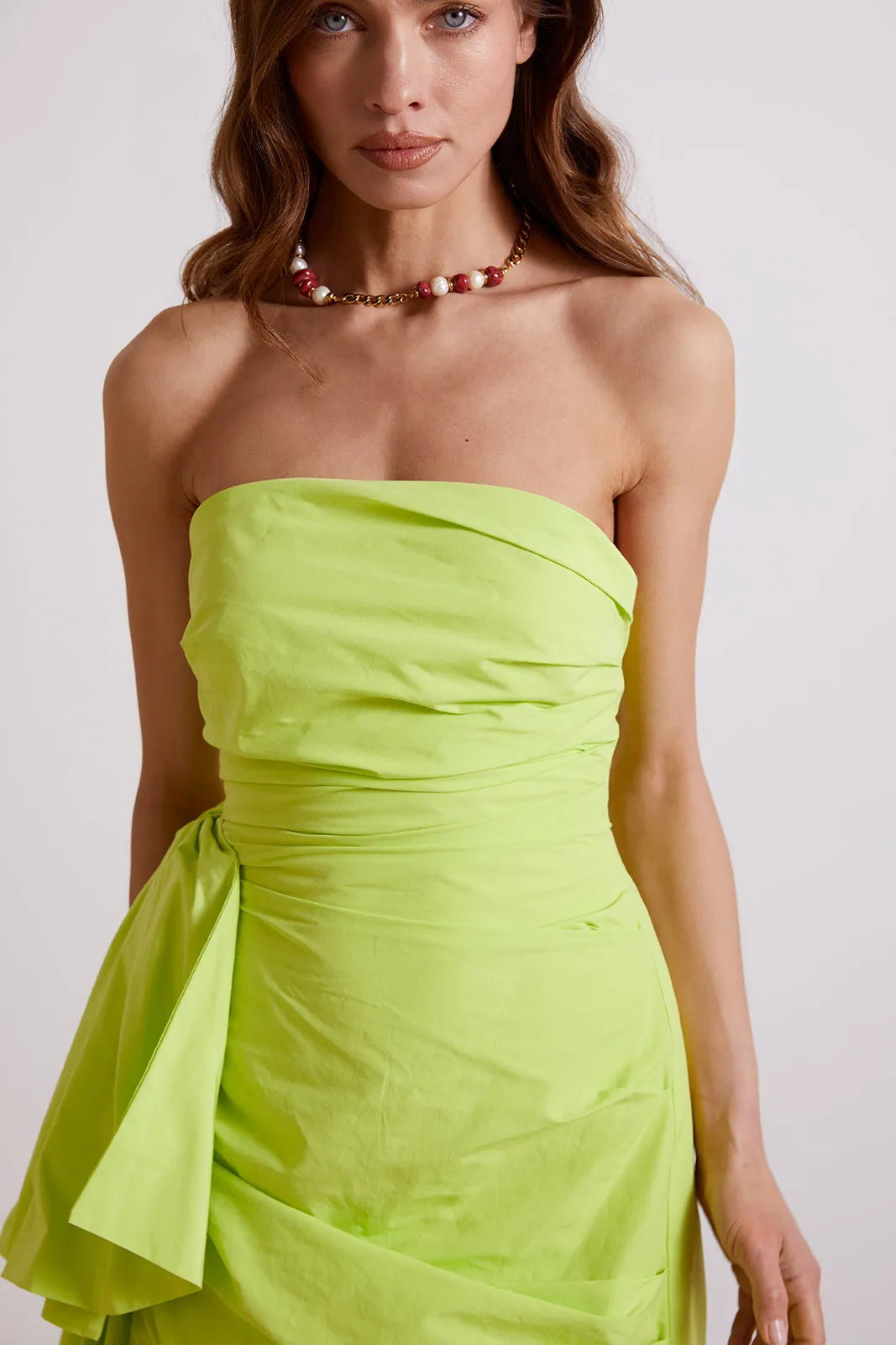 VESTIDO CURTO LIMÃO COM LAÇO LATERAL