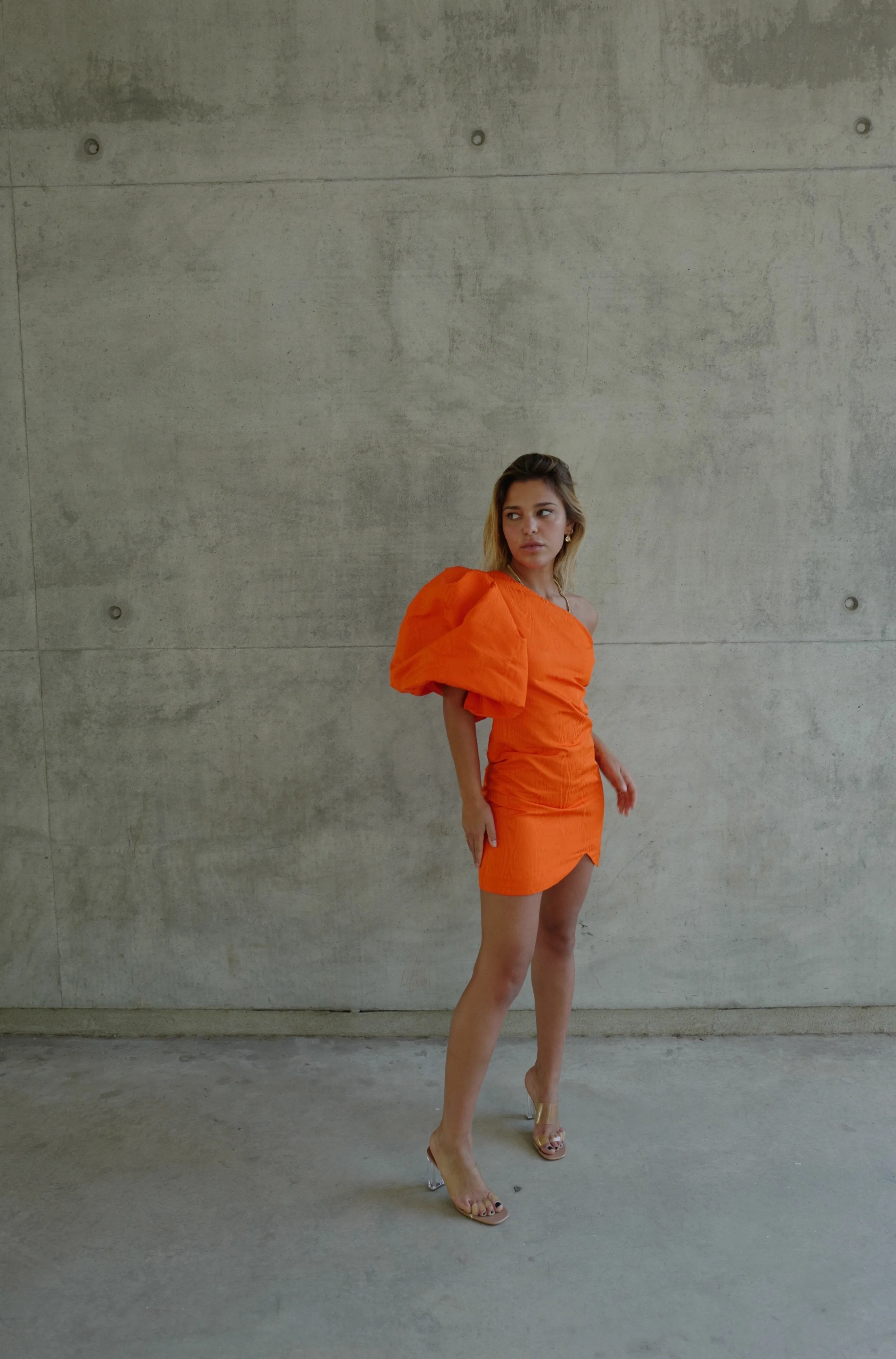 VESTIDO JACQUARD MUARÉ LARANJA