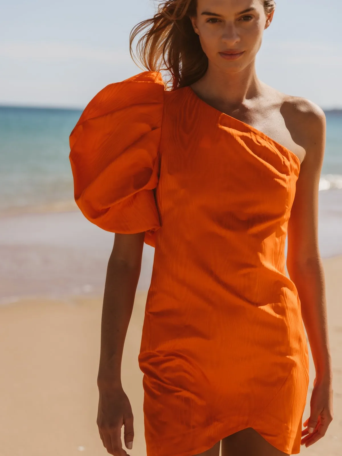VESTIDO JACQUARD MUARÉ LARANJA