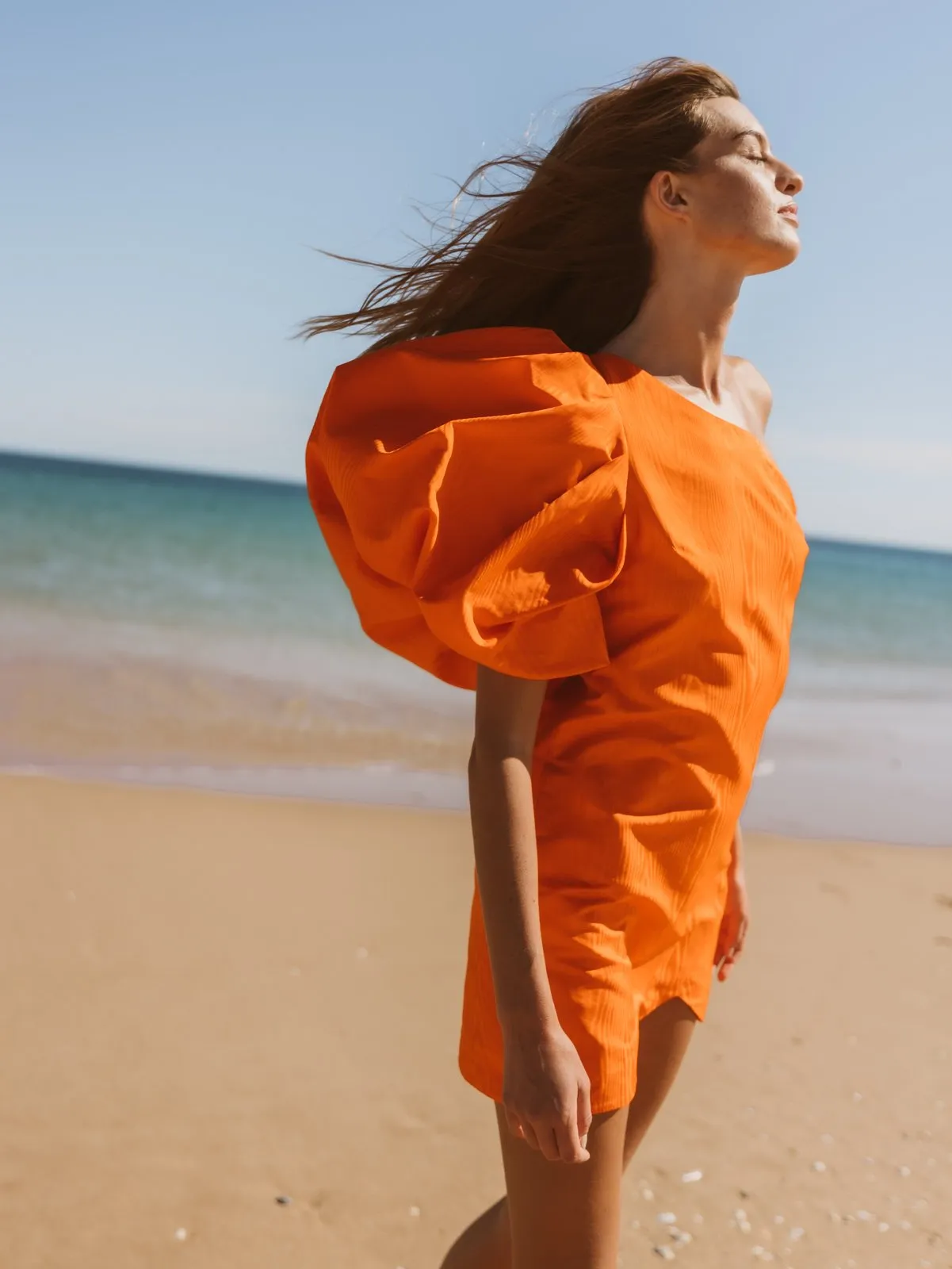 VESTIDO JACQUARD MUARÉ LARANJA
