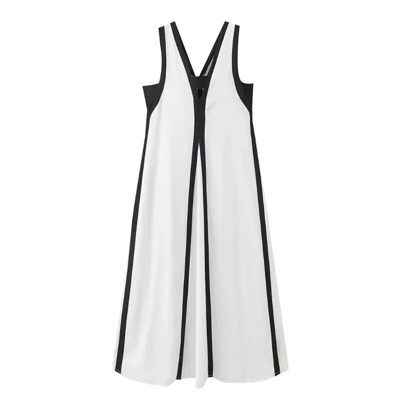 Vestido Longo Bicolor Decote V