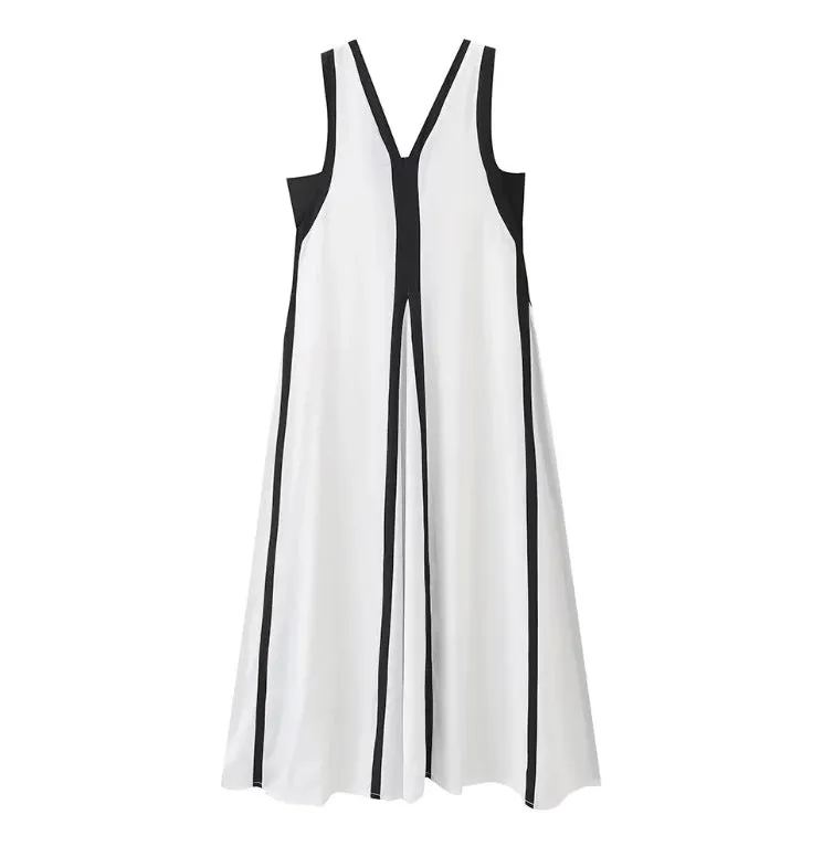 Vestido Longo Bicolor Decote V