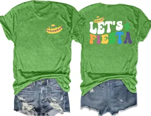 VVNTY Cinco De Mayo T Shirt for Women: Let's Fiesta Shirts Funny Mexican Party Tee Sombrero 5 De Mayo Graphic Tops