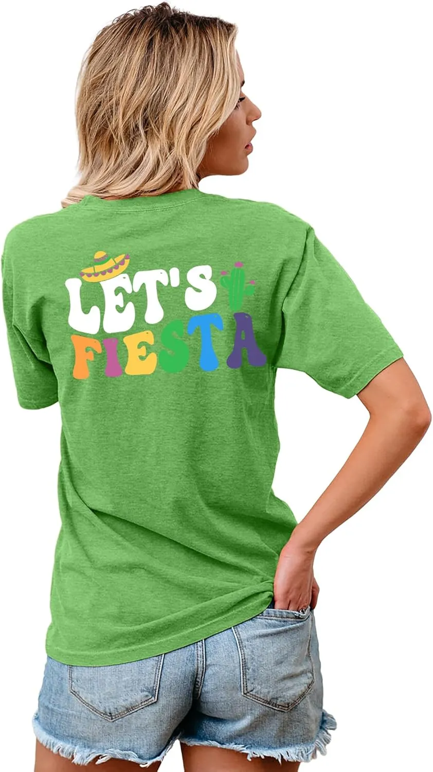 VVNTY Cinco De Mayo T Shirt for Women: Let's Fiesta Shirts Funny Mexican Party Tee Sombrero 5 De Mayo Graphic Tops