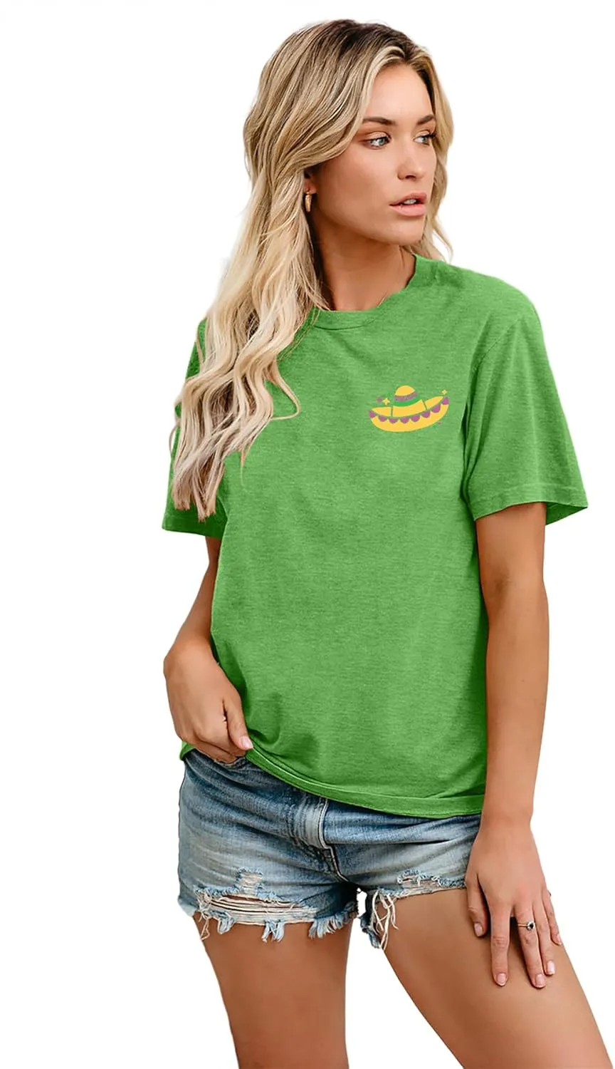 VVNTY Cinco De Mayo T Shirt for Women: Let's Fiesta Shirts Funny Mexican Party Tee Sombrero 5 De Mayo Graphic Tops