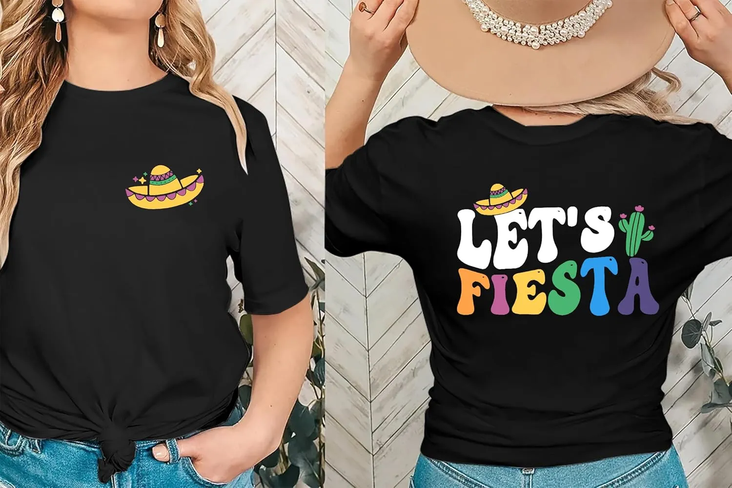 VVNTY Cinco De Mayo T Shirt for Women: Let's Fiesta Shirts Funny Mexican Party Tee Sombrero 5 De Mayo Graphic Tops