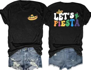 VVNTY Cinco De Mayo T Shirt for Women: Let's Fiesta Shirts Funny Mexican Party Tee Sombrero 5 De Mayo Graphic Tops