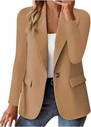 Women Business Casual Blazer With Lined,Professional Work Suit Jacket With PocketsLong Sleeve Button Open Front