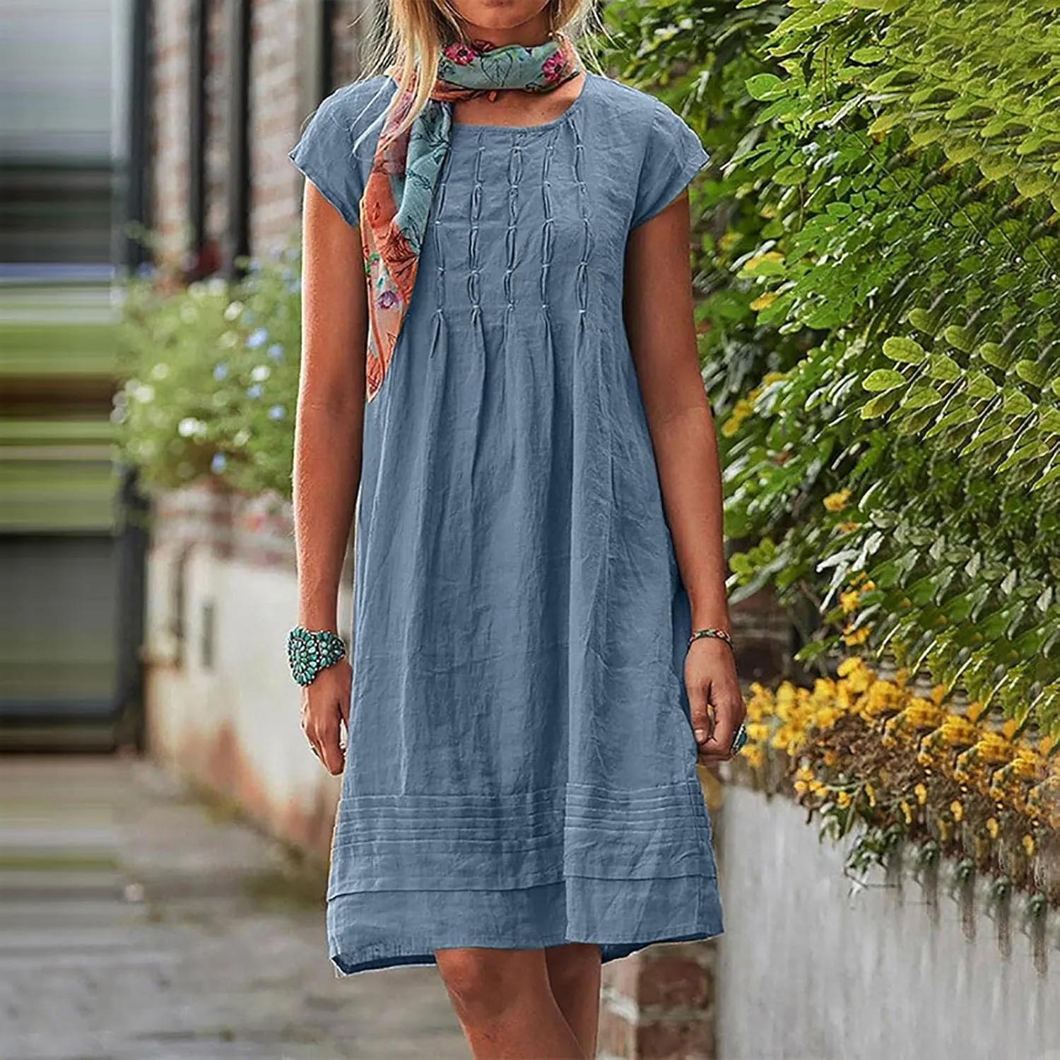 Women Cotton Linen Summer Dresses Casual Mini Short Dress Gauze Boho Dresses 2024 Trendy Vacation Clothing