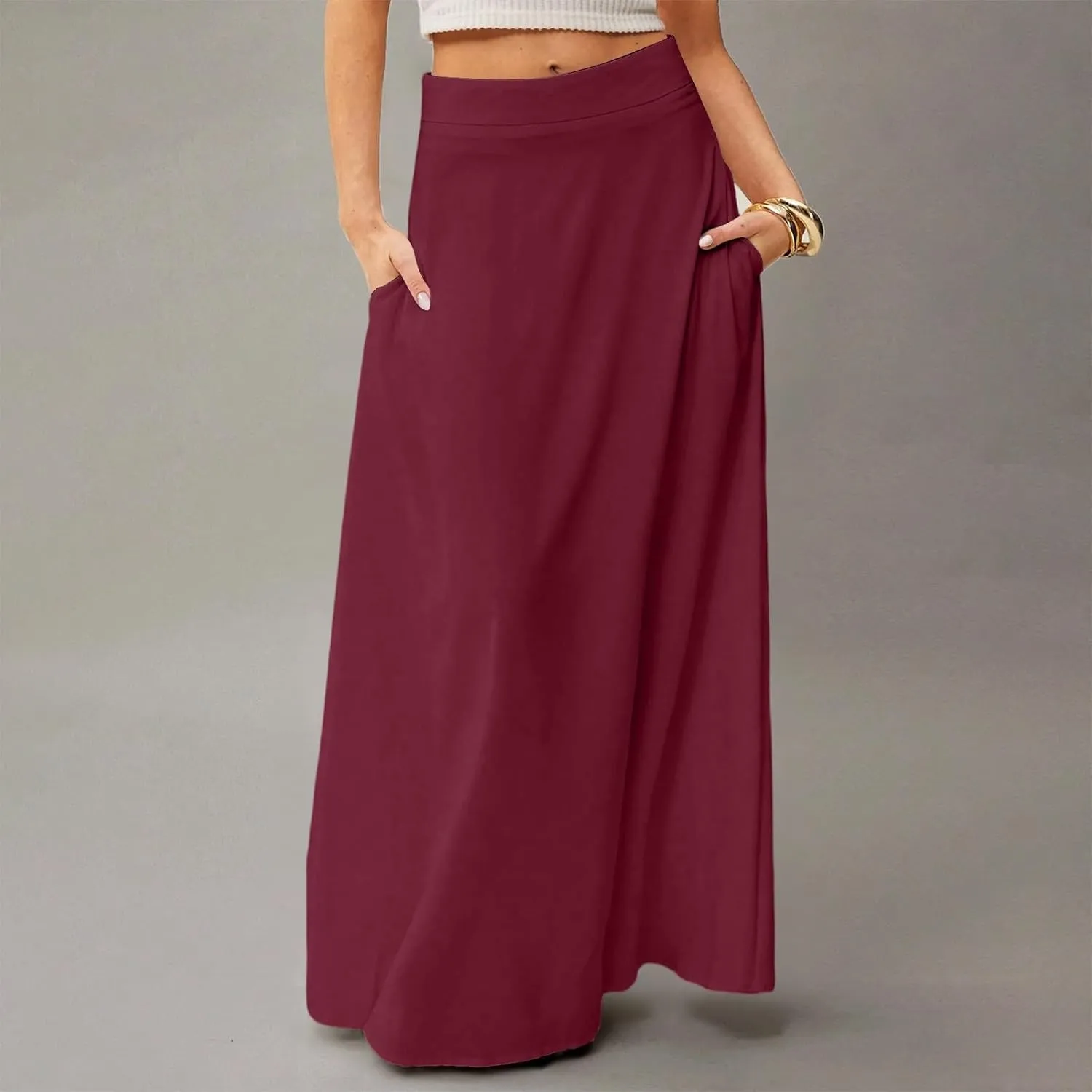 Women's Boho Dresses 2025 Floral Skirt Casual Elastic High Waist Maxi Skirts Flowy A Line Beach Long Skirt, S-2XL