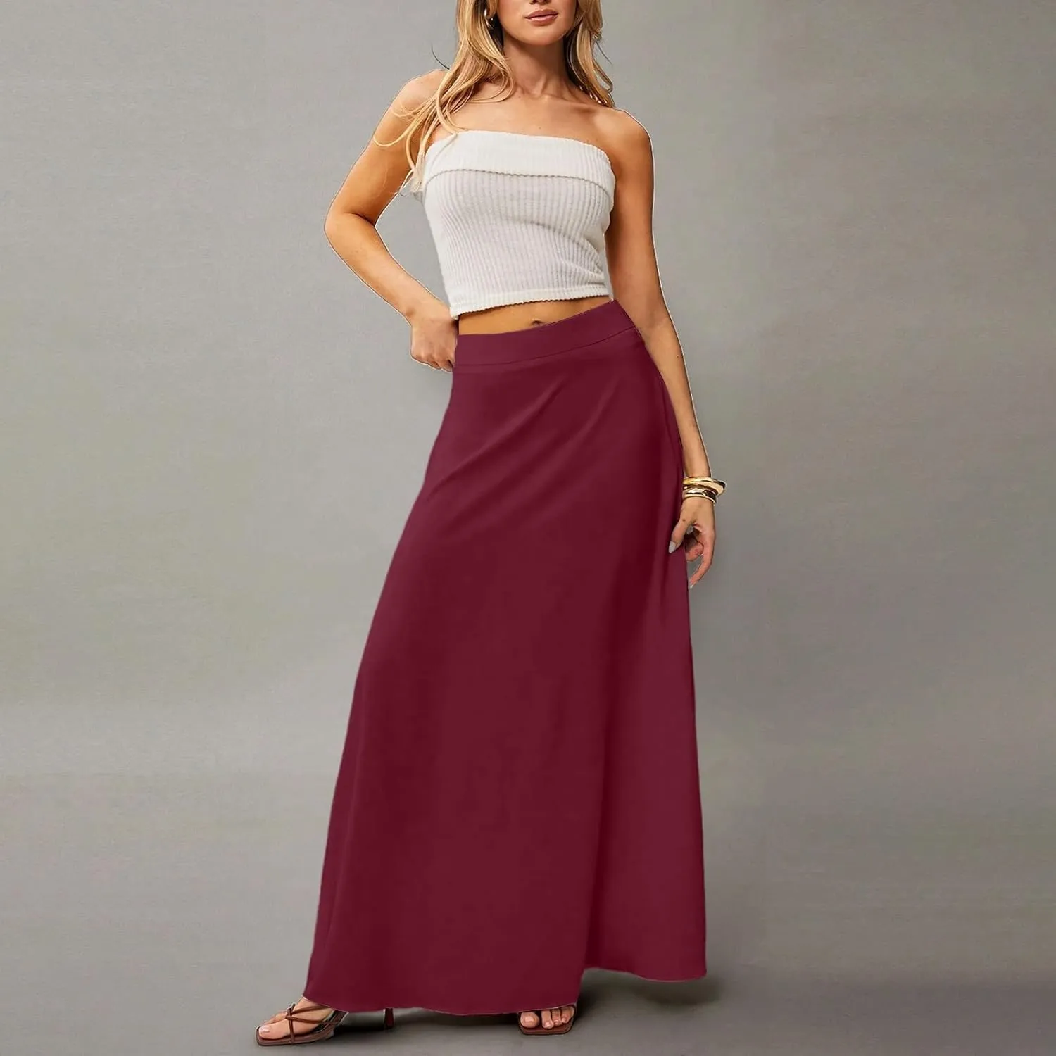 Women's Boho Dresses 2025 Floral Skirt Casual Elastic High Waist Maxi Skirts Flowy A Line Beach Long Skirt, S-2XL