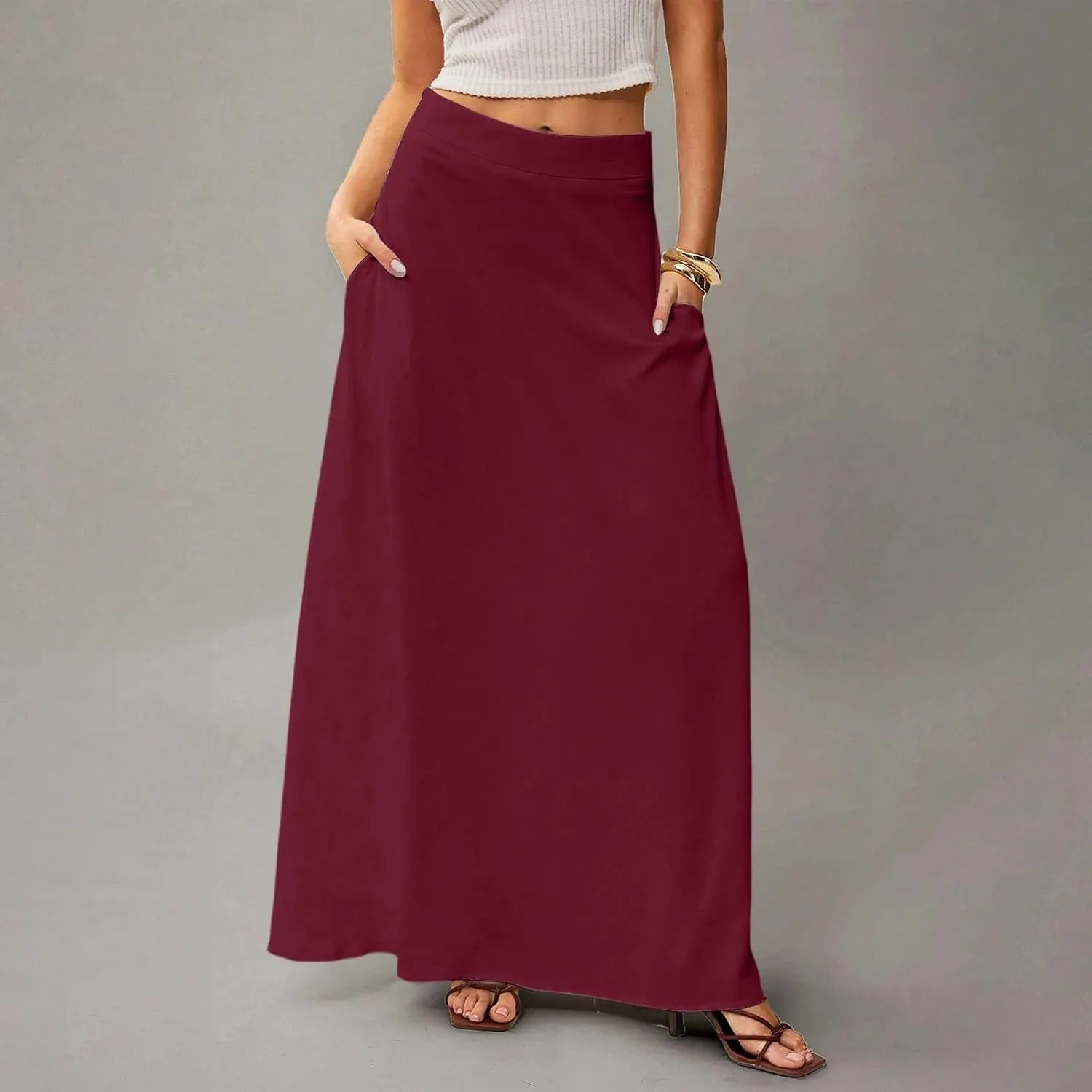 Women's Boho Dresses 2025 Floral Skirt Casual Elastic High Waist Maxi Skirts Flowy A Line Beach Long Skirt, S-2XL