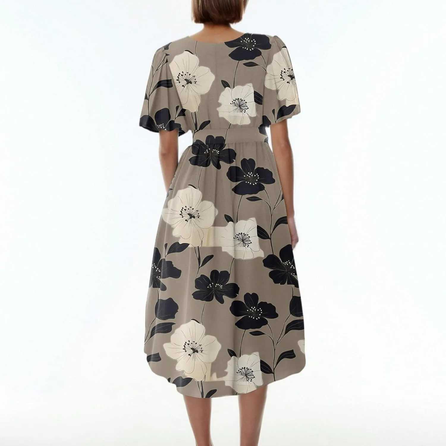 Womens Boho Floral Printed Chiffon Dresses 2025 Elegant V Neck Belted Summer Wedding Prom Cocktail Midi Dress