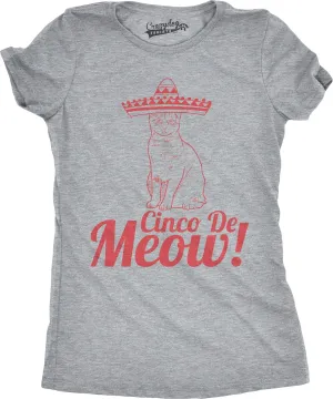 Womens Cinco De Meow T Shirt Funny Cat May 5 Mexico Sombrero Tequila Tee