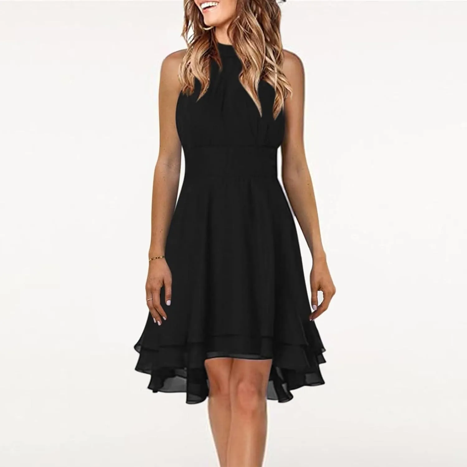 Women's Cocktail Dresses Sexy Elegant Trendy Solid Color Cold Shoulder Prom Party Midi Dress, S-5XL