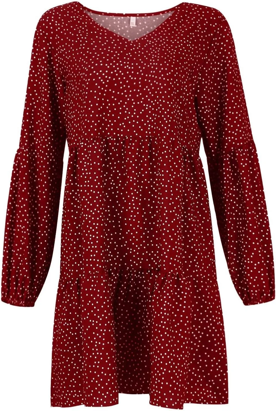 Womens Dresses Solid Long Lantern Sleeve Dresses V-Neck Ruffle Pleated Hem Dresses Loose Fashion Dress Vintage Dress
