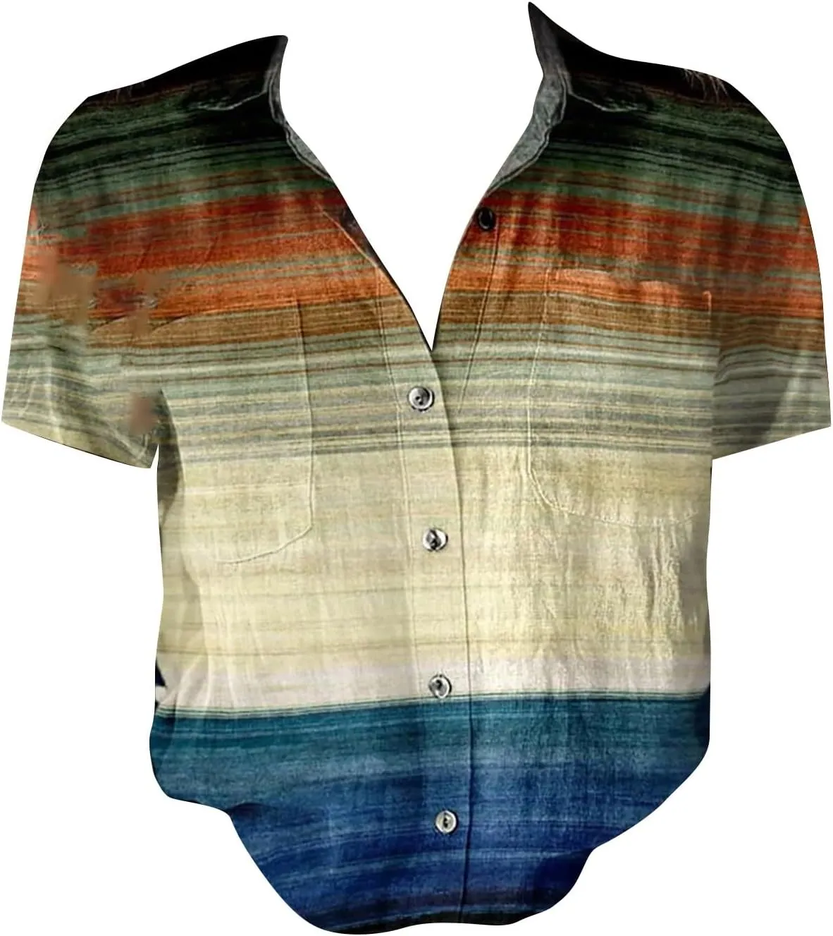 Women's Ethnic Shirts Floral Print Button Down Shirt Loose Fit Short Sleeve Linen Blouse Summer Boho Casual Tops