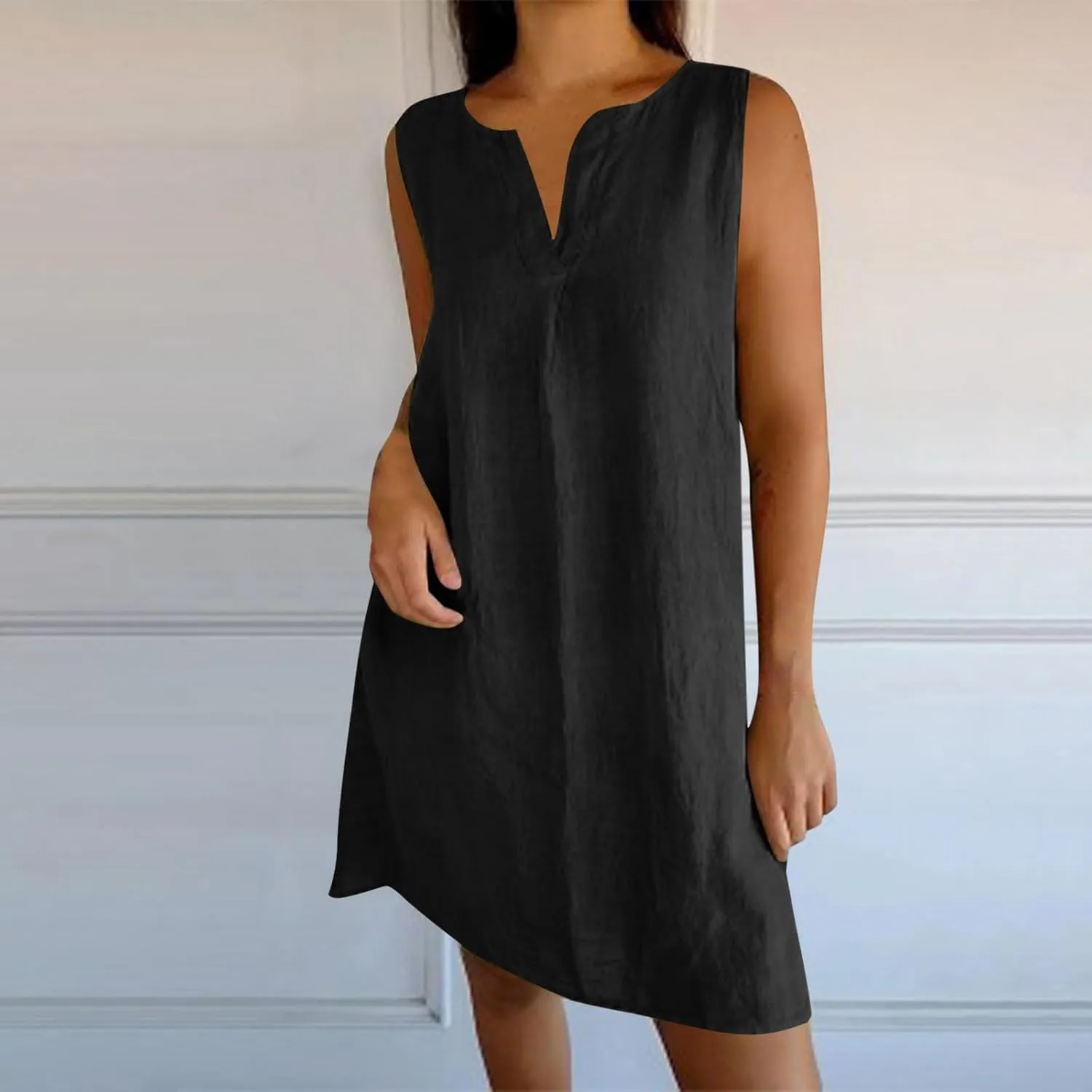 Women's Sleeveless Linen Shift Dress 2025 Summer Plain Casual Beach Dresses Solid Long Tank Sundress Vacation Outfits