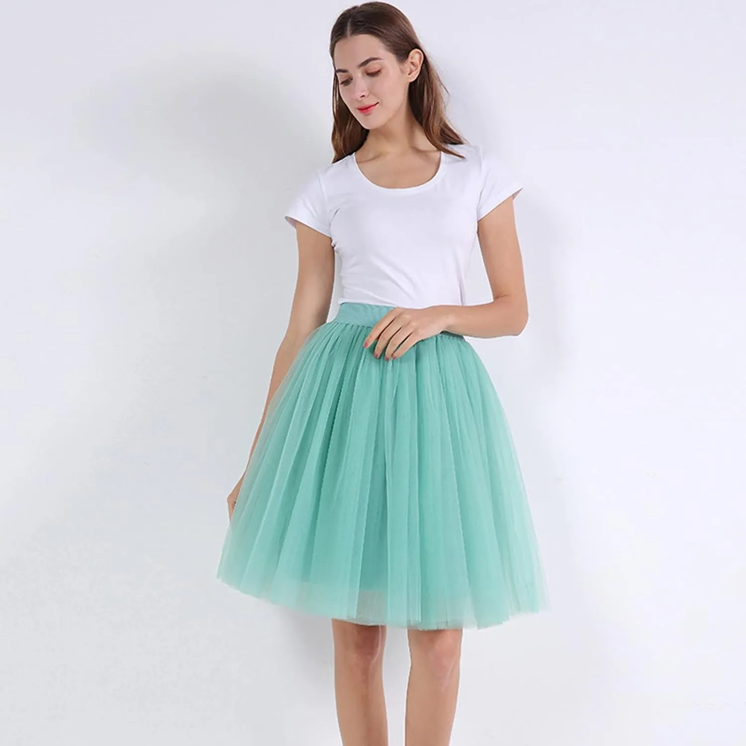 Women's Tulle Skirt Knee Length 5-Layered Wedding Party Homecoming Prom Dress Midi Tulle Skirt for Dates Prom Party