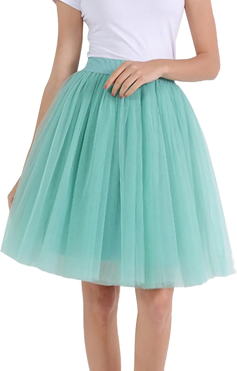 Women's Tulle Skirt Knee Length 5-Layered Wedding Party Homecoming Prom Dress Midi Tulle Skirt for Dates Prom Party